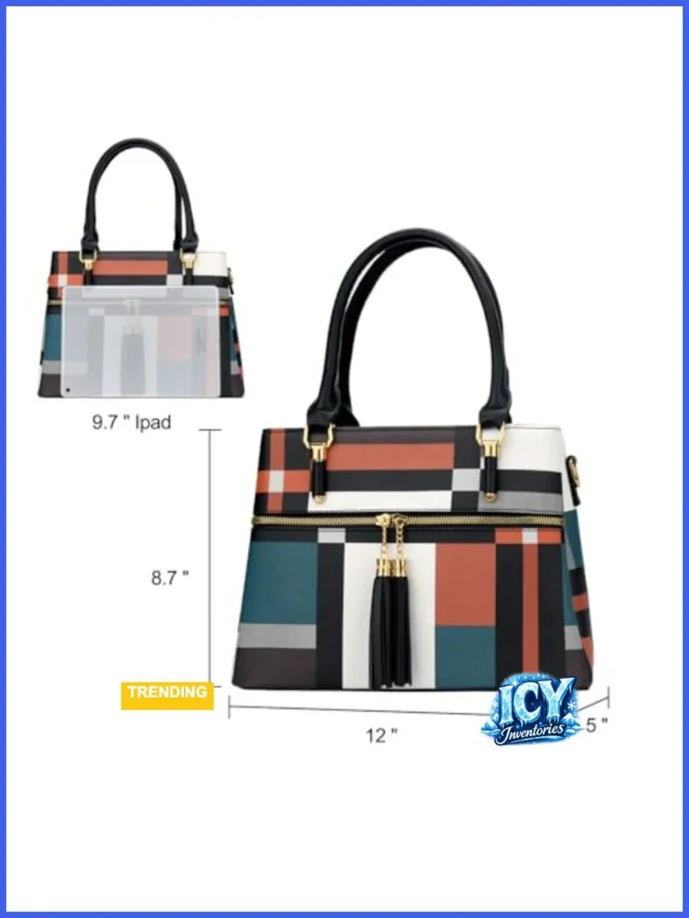 Satchel Bag Crossbody PU Leather Ladies Purse 3 Compartments Top Handle
